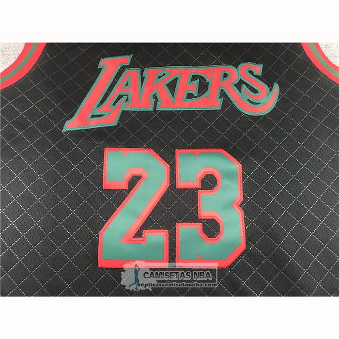 Camiseta Los Angeles Lakers Lebron James NO 23 Mitchell & Ness 2018-19 Negro